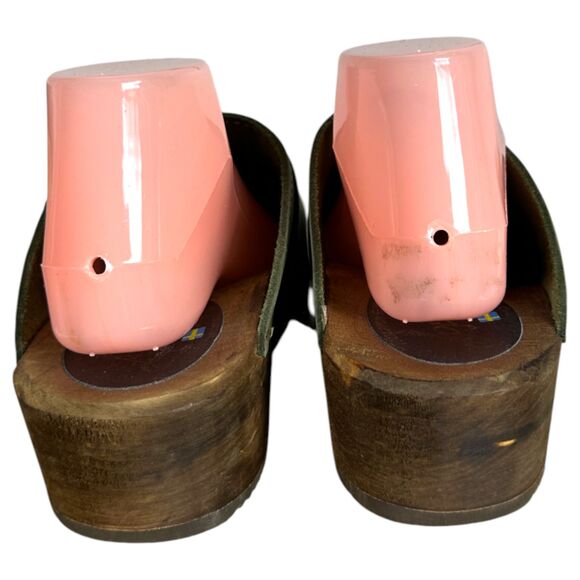 Lotta's from Stockholm Green Leather Wood Chunky Clogs EU 42 US 10 - 10.5 - Picture 7 of 9
